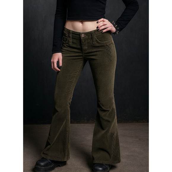 Tripp NYC Corduroy Low Rise Pants Green Women's Size 11 Y2k Goth Grunge Punk - Picture 1 of 15